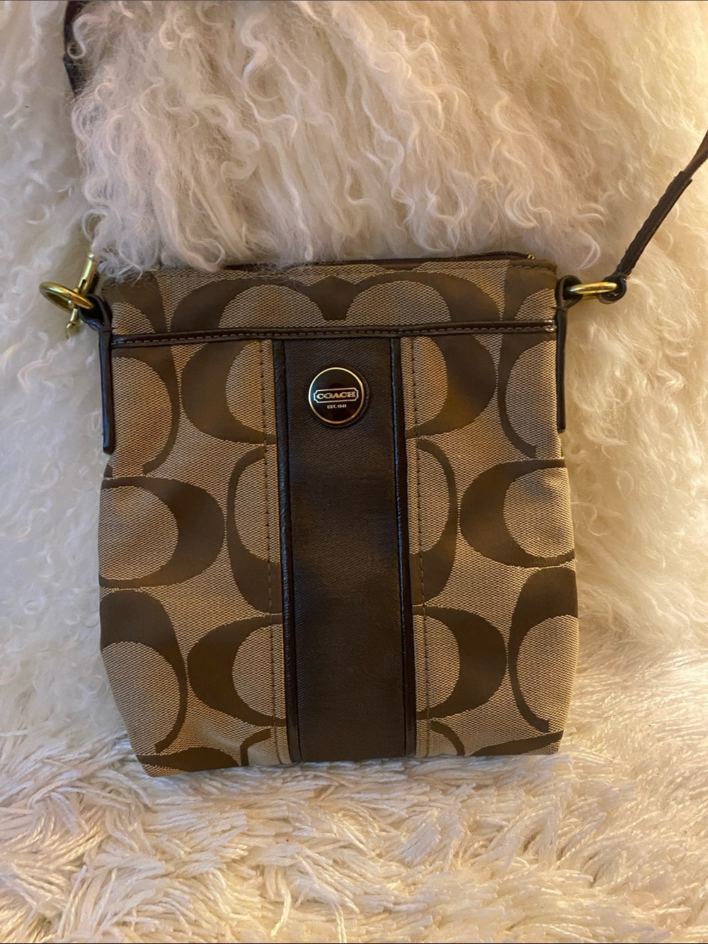 Coach Signature Crossbody Bag in Brown and Tan